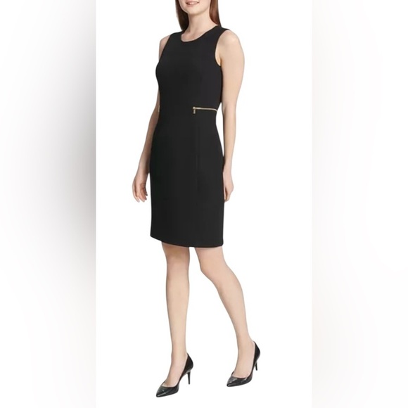 Calvin Klein Zip-Embellished Sheath Dress Size 6 Black Gold Zipper Career Office - Picture 1 of 13